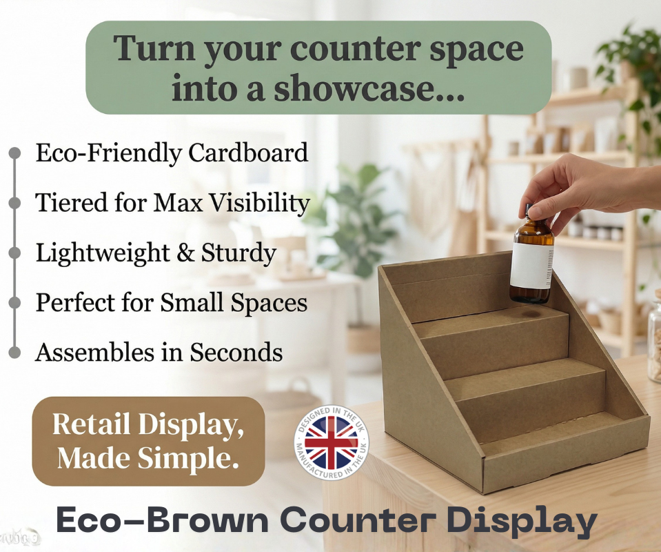 3 STEP Mini Counter Top Eco friendly Brown Cardboard CDU Display