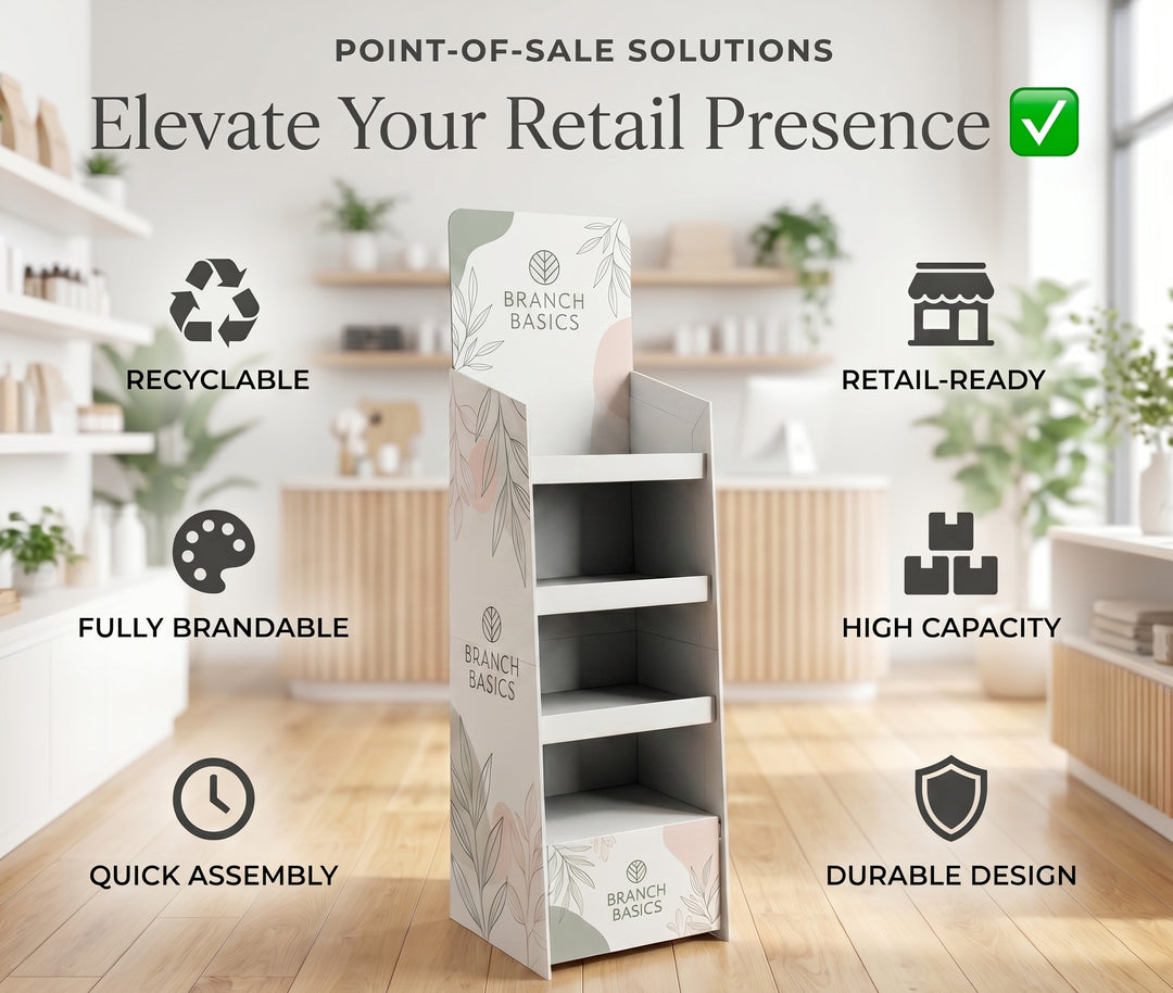 Custom Brand Printed Cardboard 4 Shelves Floor Stand Display Unit