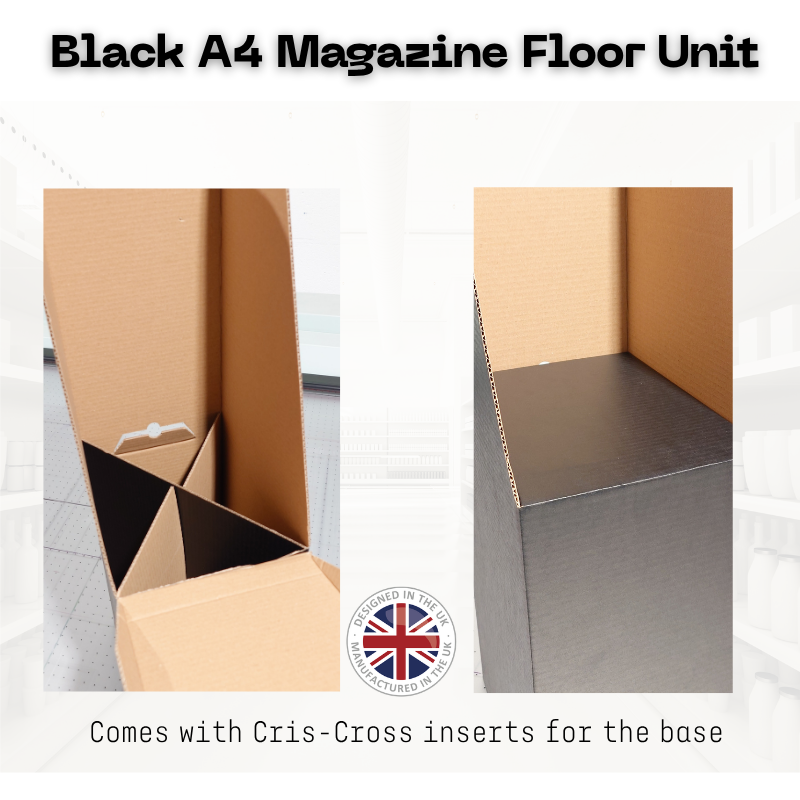 Black A4 Magazine Floor Stand Display Unit FSDU