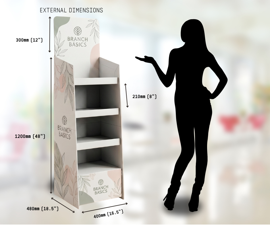 Custom Brand Printed Cardboard 4 Shelves Floor Stand Display Unit