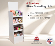 Large White Cardboard 4 Shelves Floor Stand Display Unit FSDU 4ft
