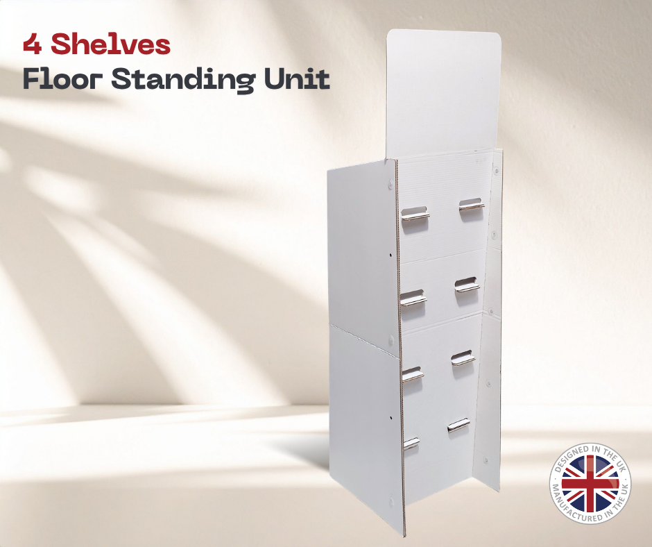 Large White Cardboard 4 Shelves Floor Stand Display Unit FSDU 4ft