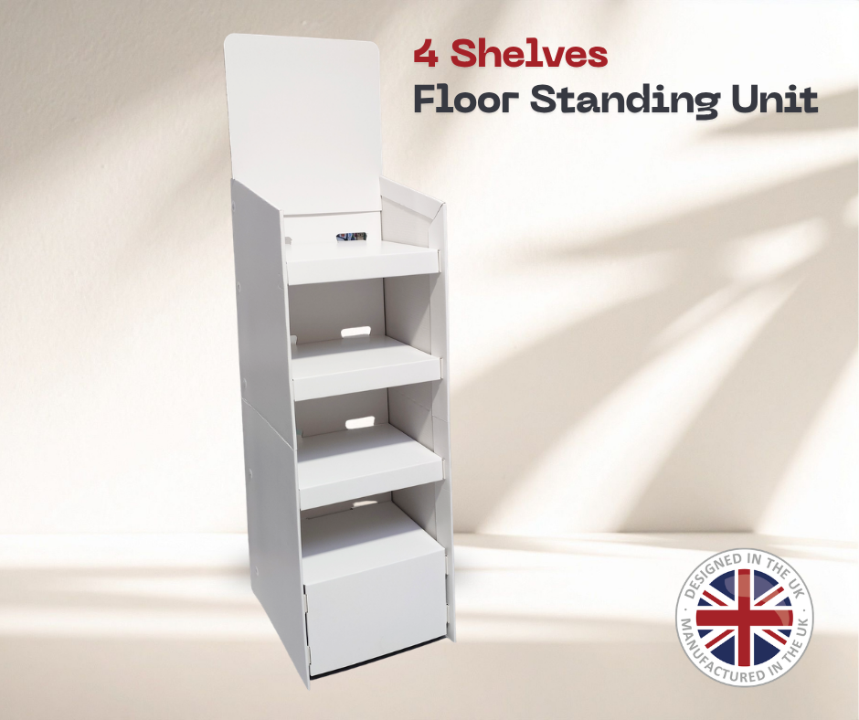 Large White Cardboard 4 Shelves Floor Stand Display Unit FSDU 4ft